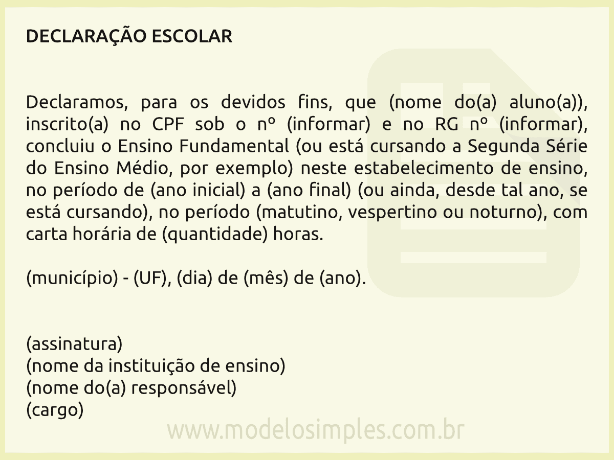 modelos de declaração escolar para imprimir