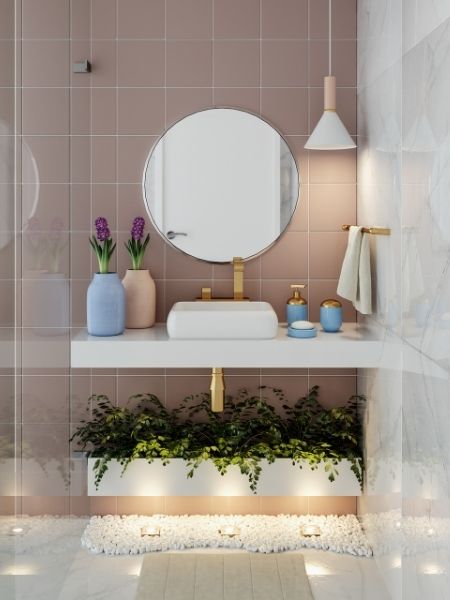 Decoração de banheiro com cuba de apoio