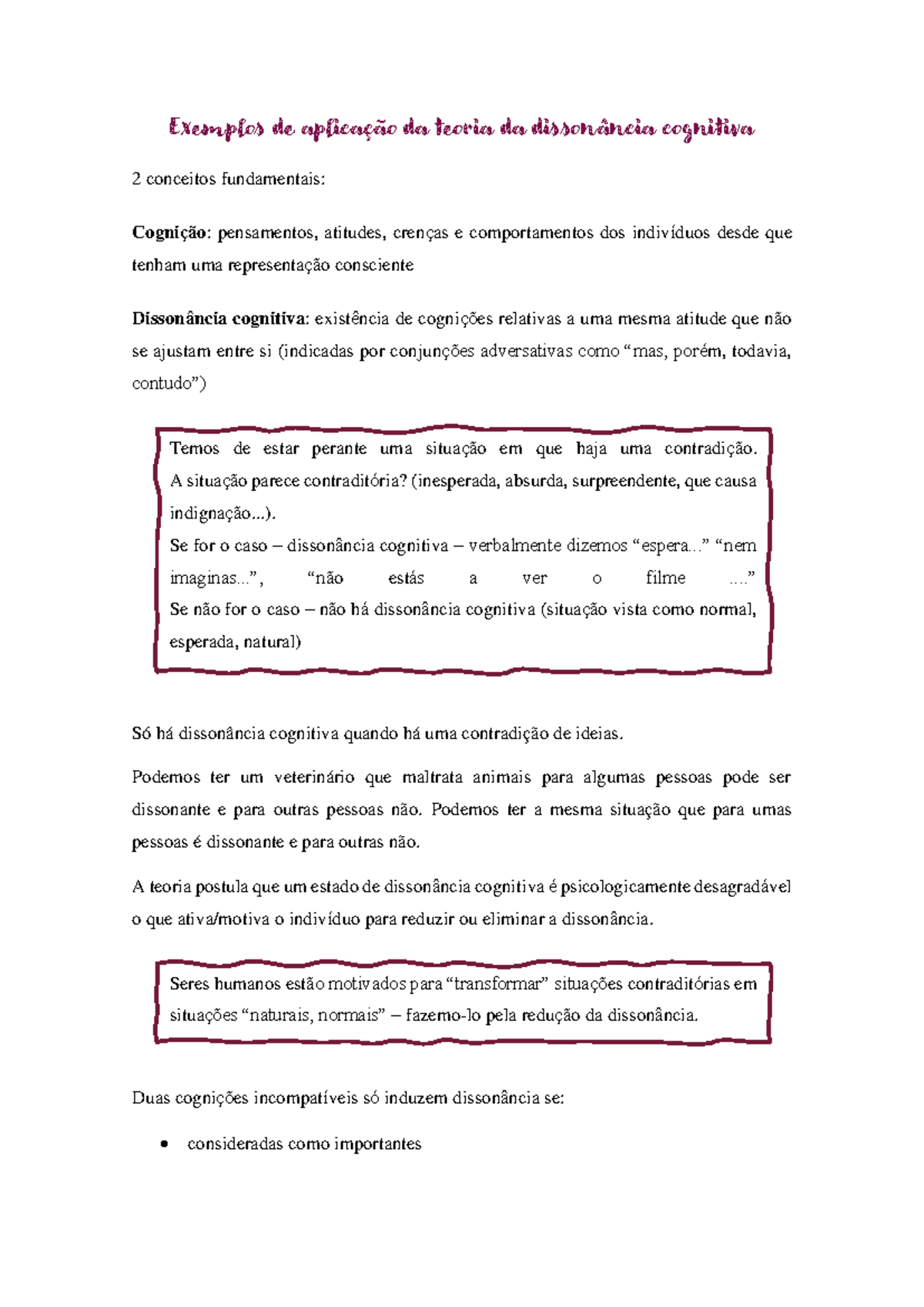 dissonância cognitiva exemplos