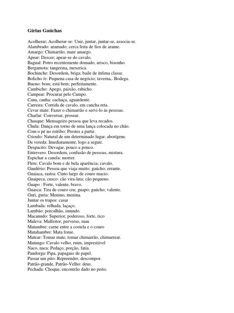 gírias gaúchas mais usadas