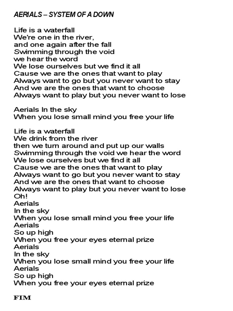 letra de system of a down aerials