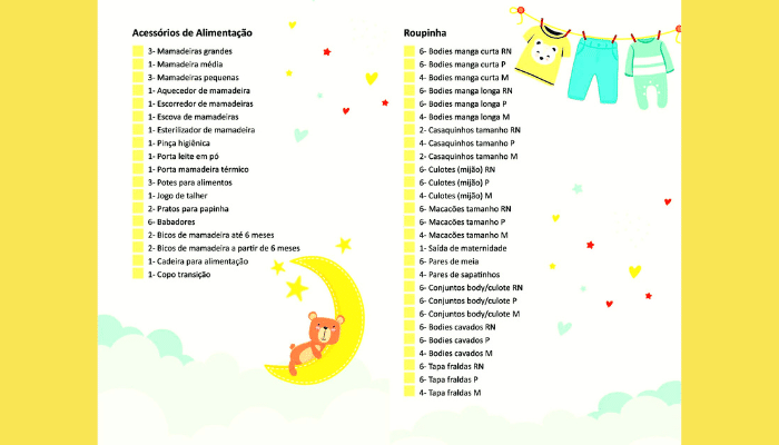 lista para cha de fraldas