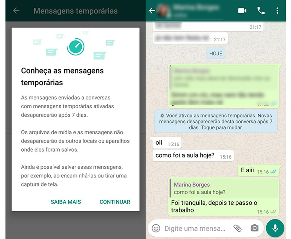 o que são mensagens temporárias whatsapp