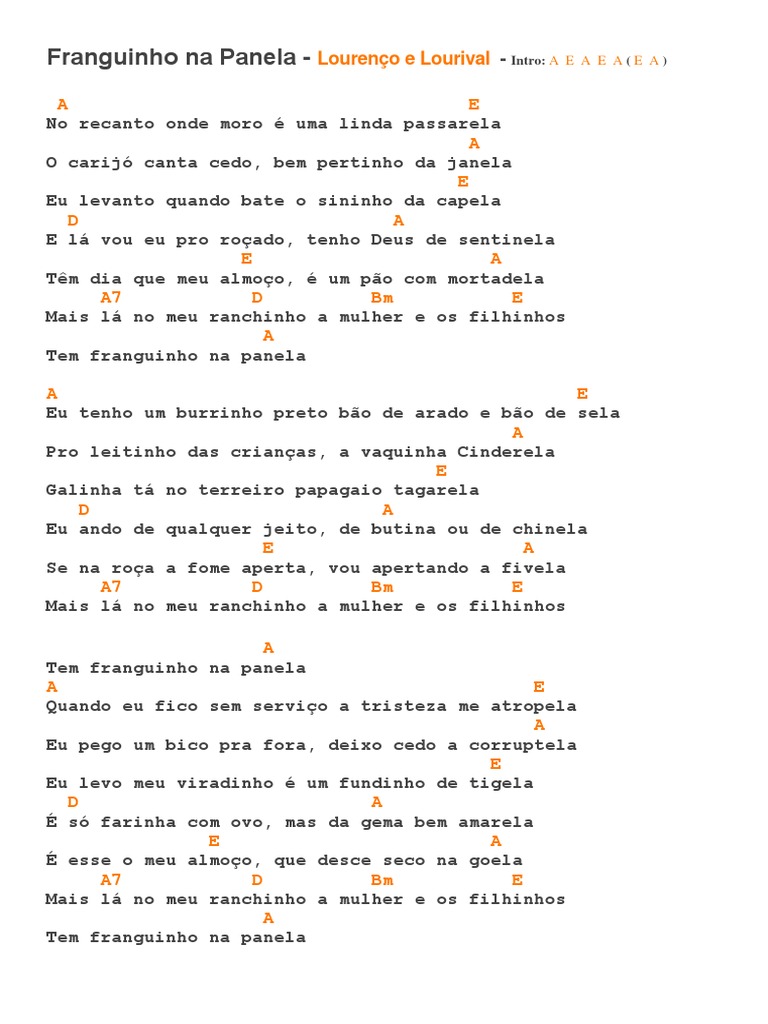 letra franguinho na panela
