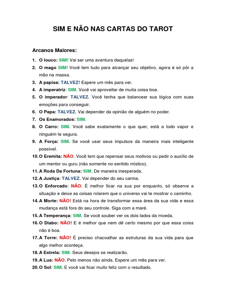 tiragem tarot sim ou não o mago