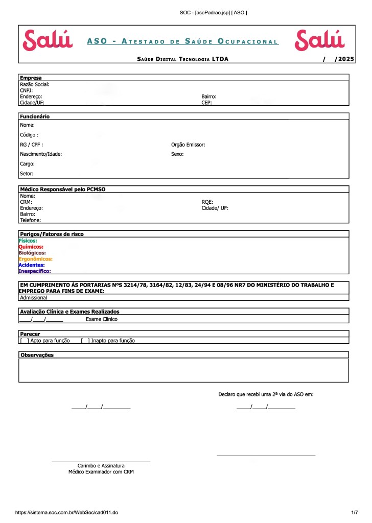 Para que serve o ASO admissional?