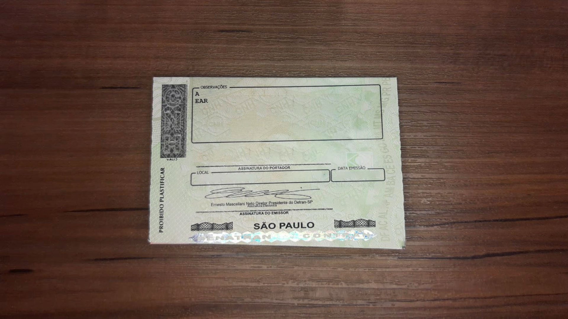o que é EAR na carteira de motorista