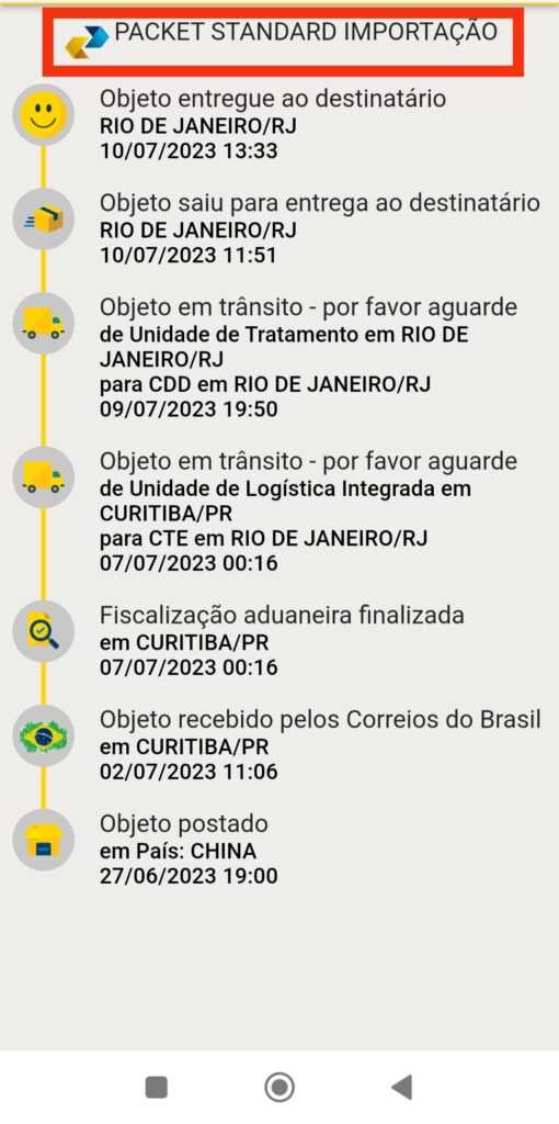 o que significa packet standard importação