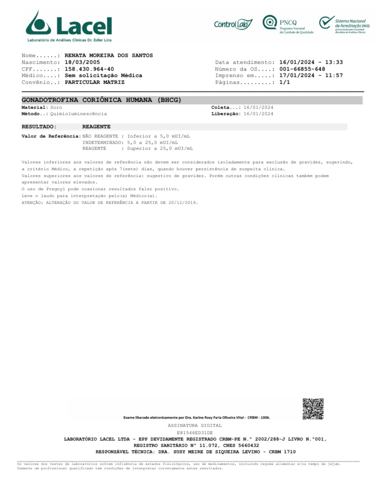 resultado reagente exame de sangue gravidez