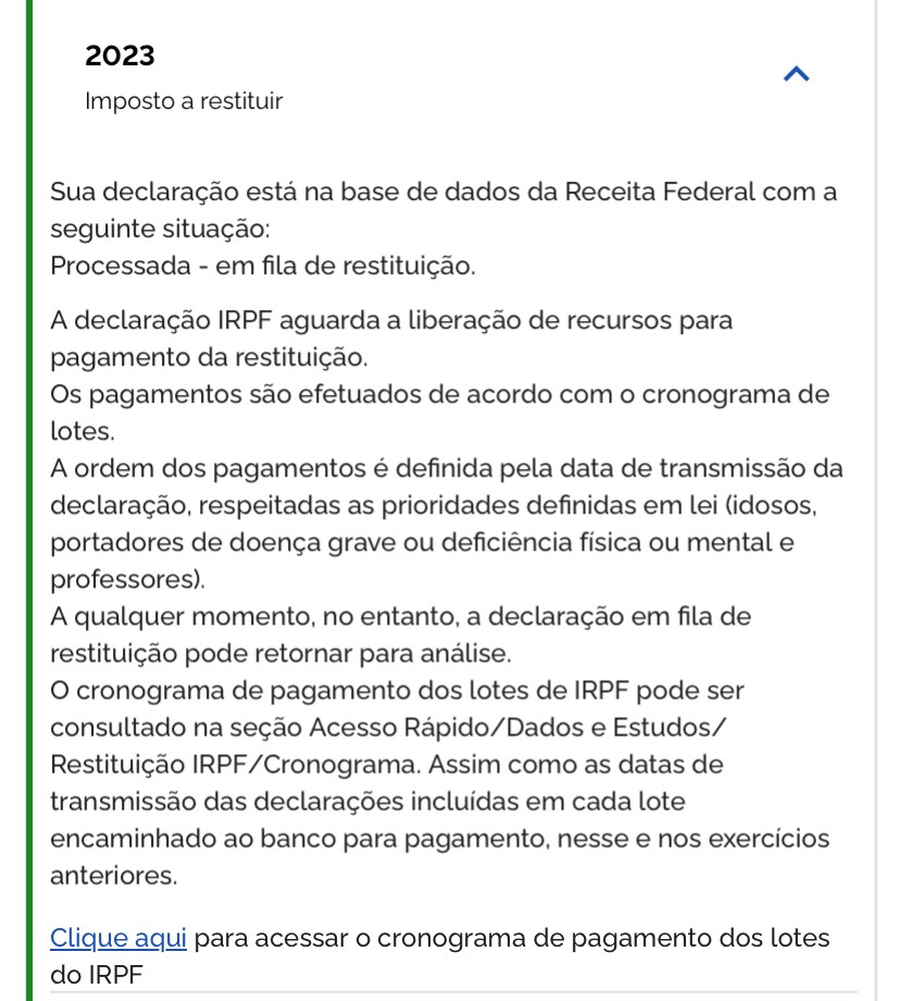 quando recebo a restituição do imposto de renda