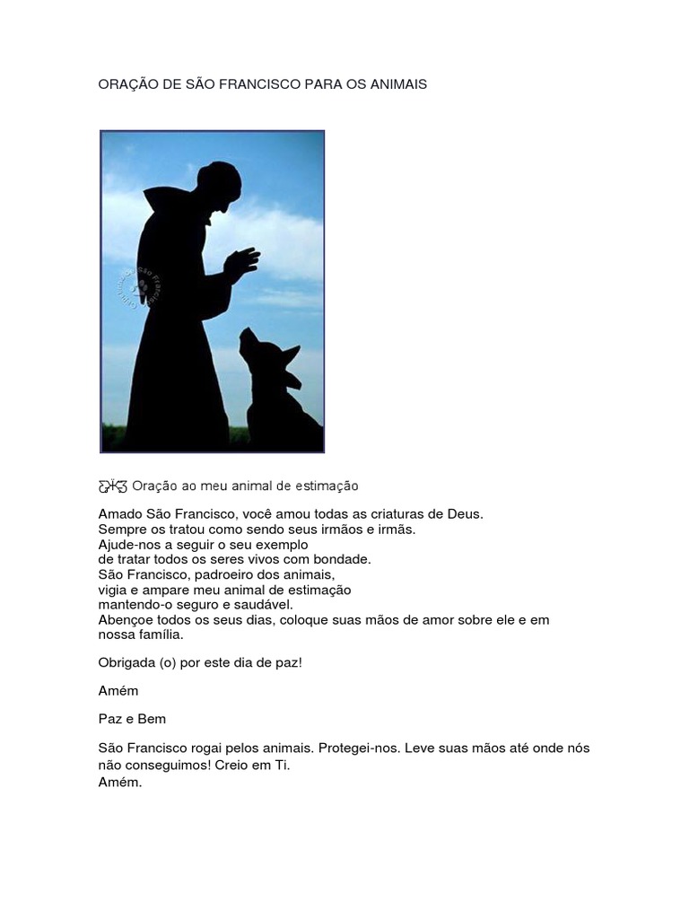 oração a são francisco pela cura de animais
