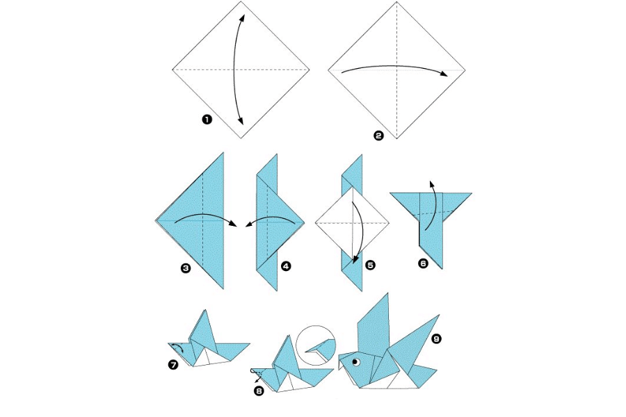 origami de coração vs origami de peixe