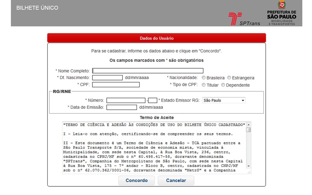 erro ao solicitar segunda via bilhete unico