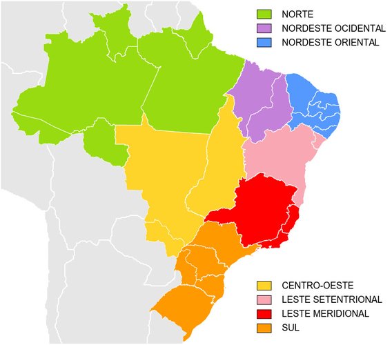 porque o brasil foi dividido em 5 regiões