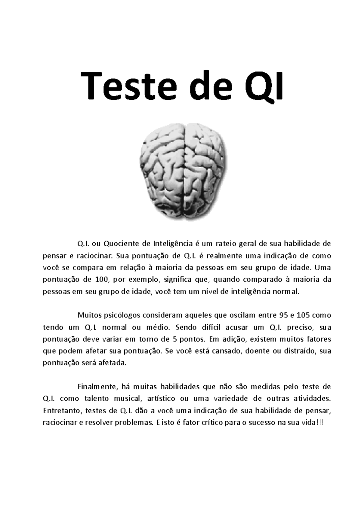 escala de pontuação de QI