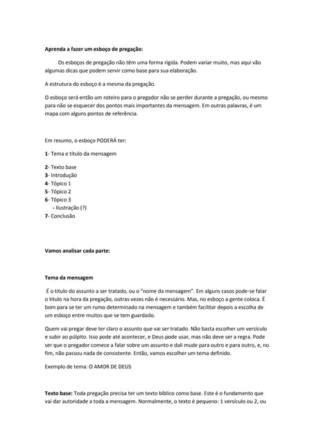 um esboço de uma pregação