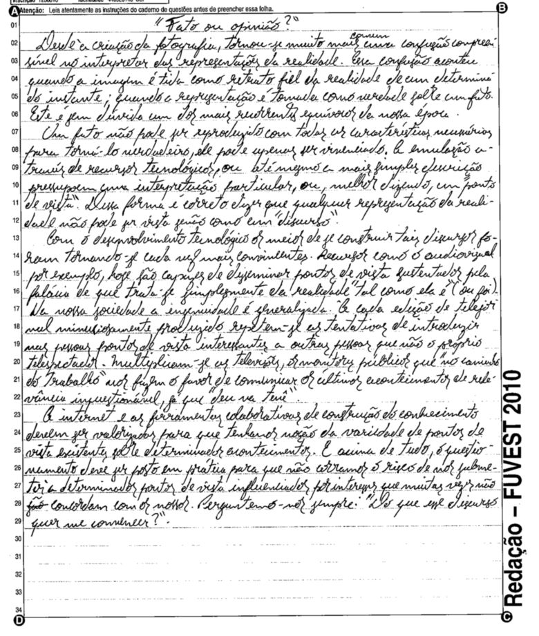 redação enem vs fuvest diferenças