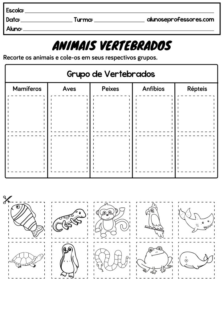 tipos de animais vertebrados
