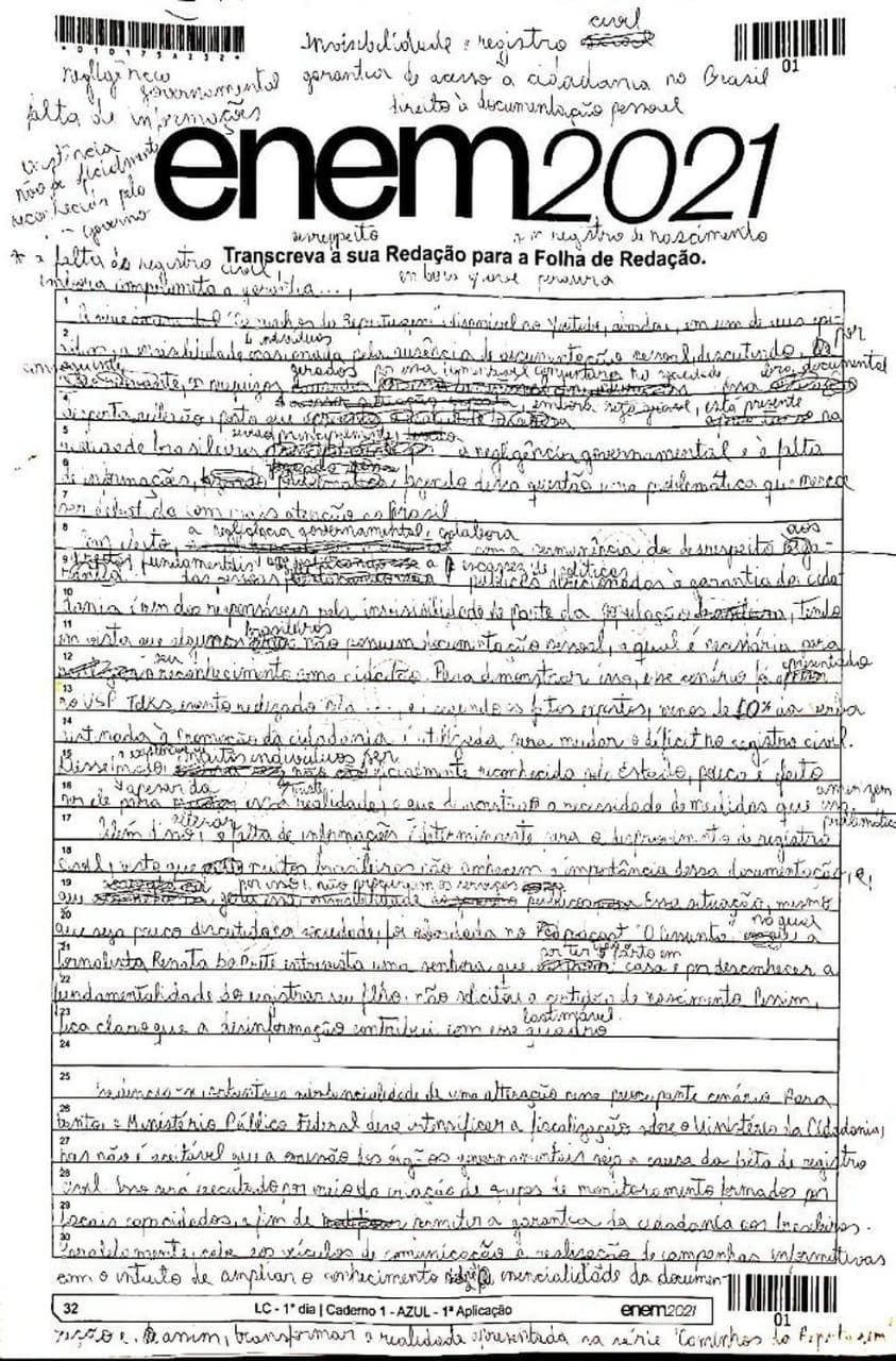 redação ENEM nota 1000 modelo