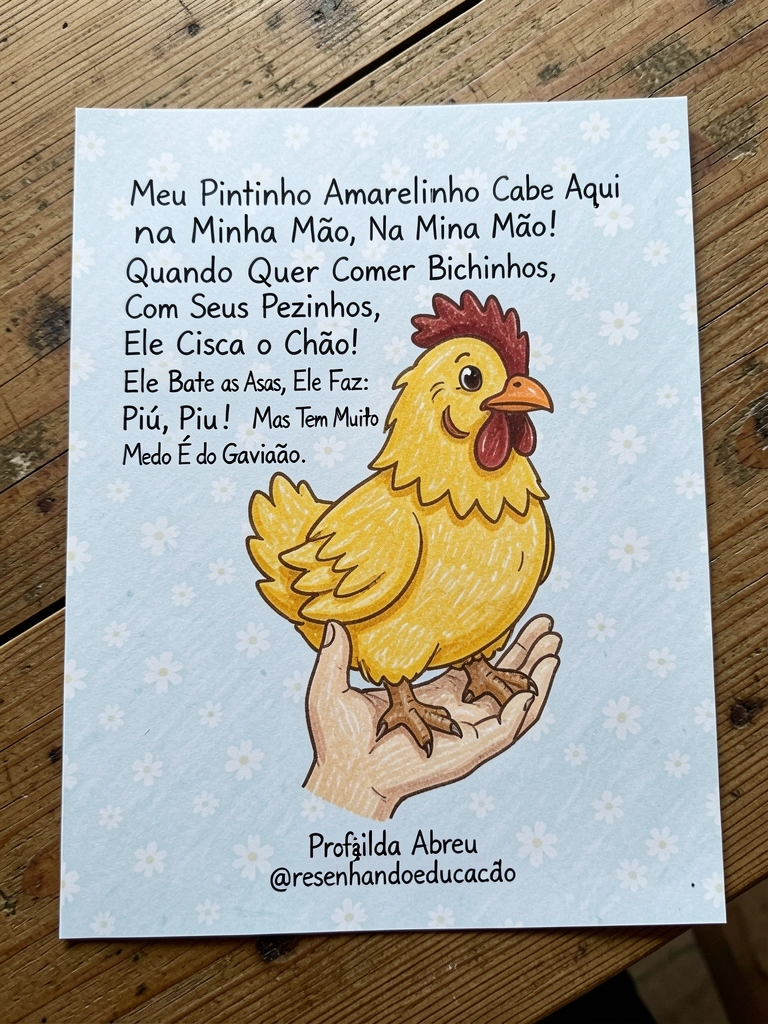 Letra da música com desenho de pintinho amarelo ao lado