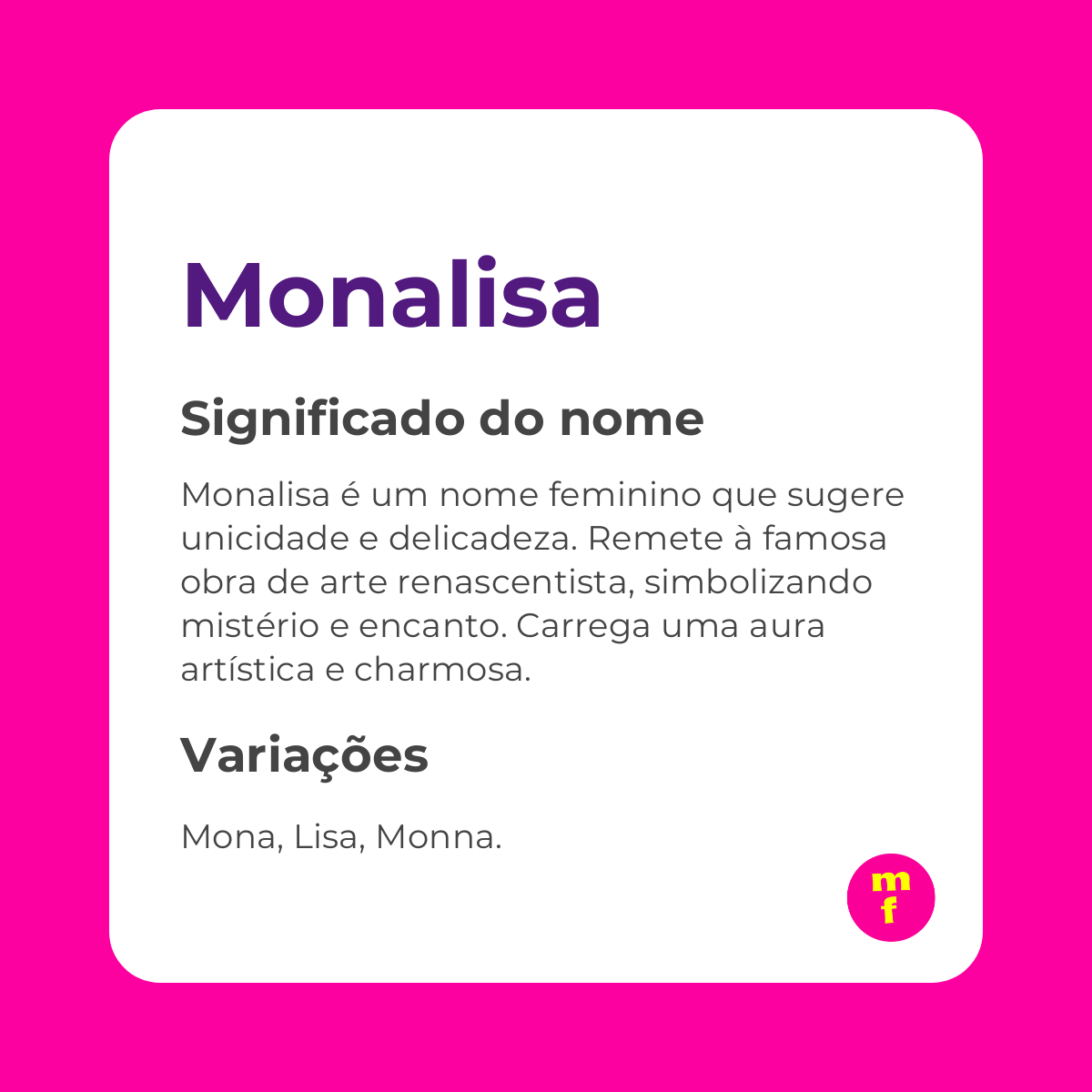 origem do nome Mona Lisa