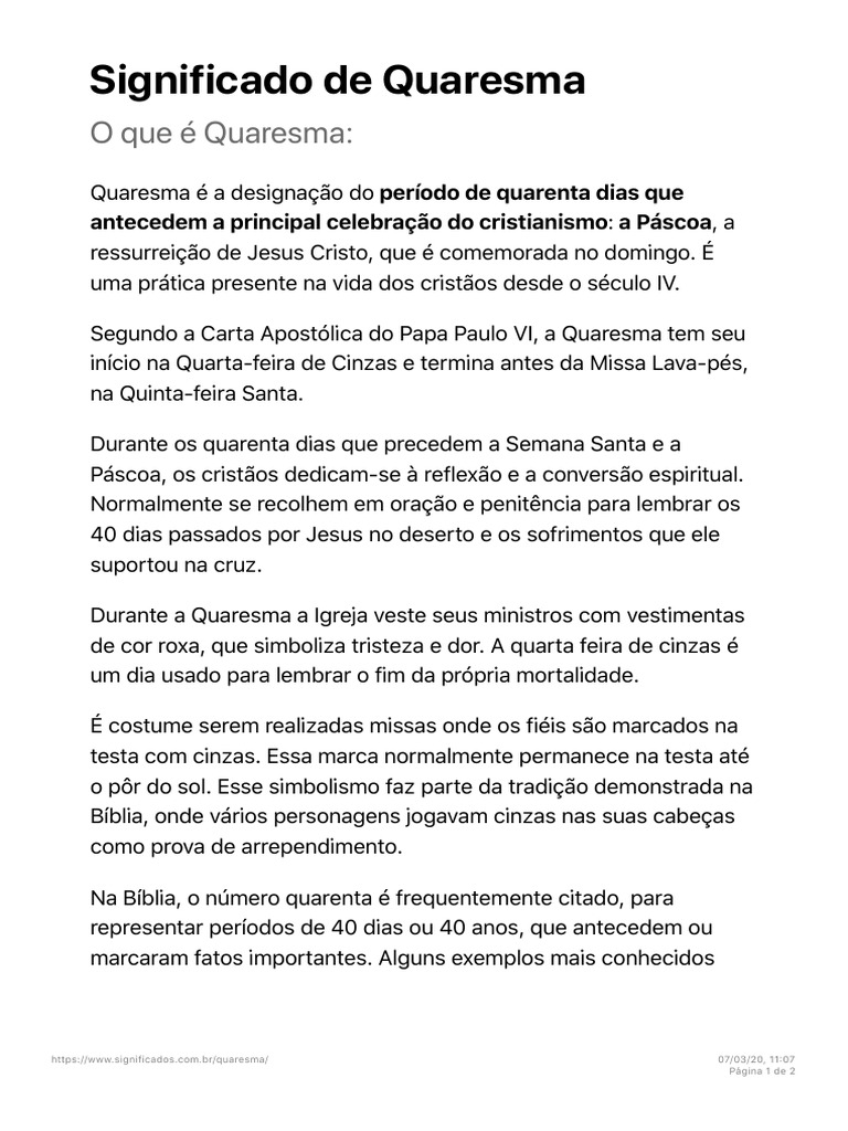 significado dos 40 dias quaresma