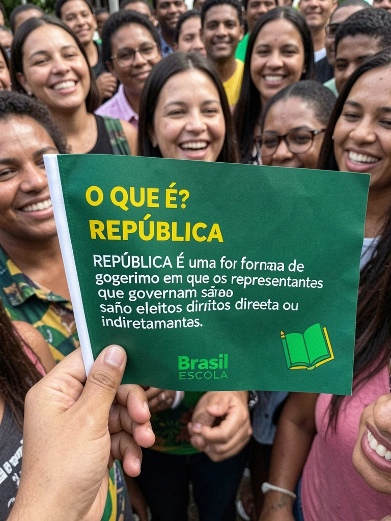 Mão erguida segurando bandeira republicana, multidão ao fundo
