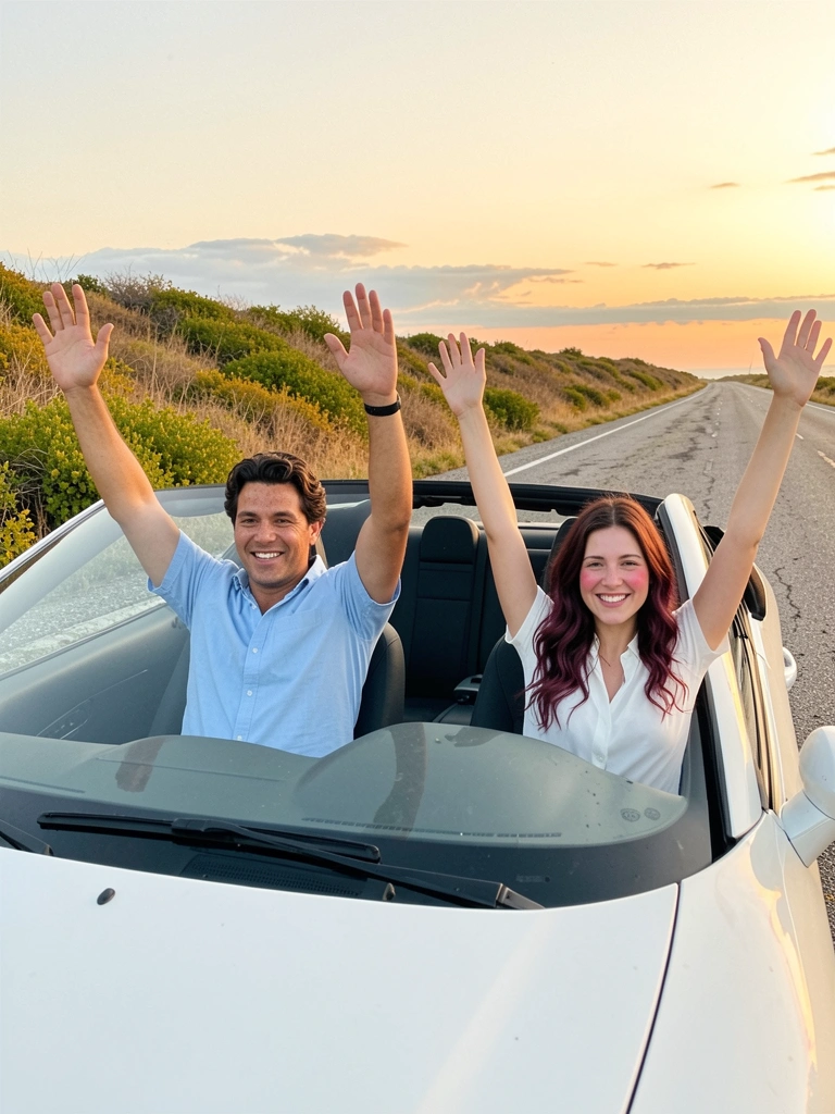 Pessoa ao volante e passageiro dentro de um carro, cena dividida