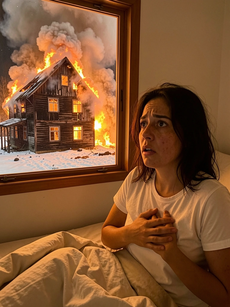 Mulher acorda assustada na cama, segurando o cobertor, com expressão de susto.