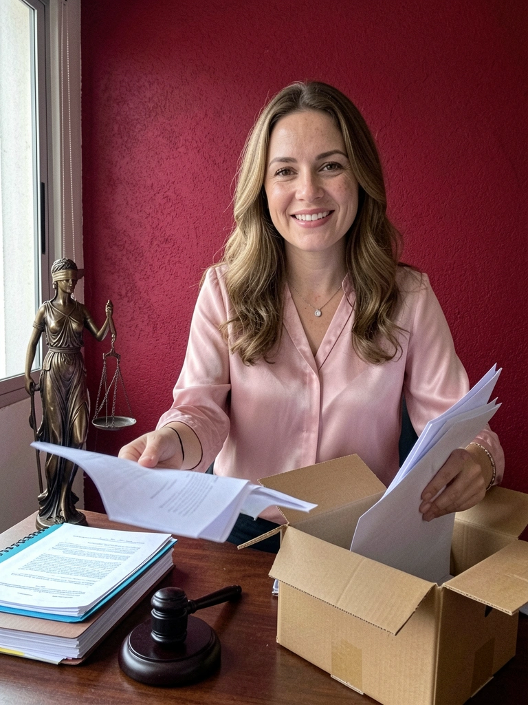 Documentos de um processo judicial empilhados sobre uma mesa, com um carimbo de arquivado e outro indicando retorno ao juízo de origem.