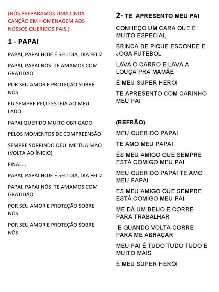 canções para homenagear pai
