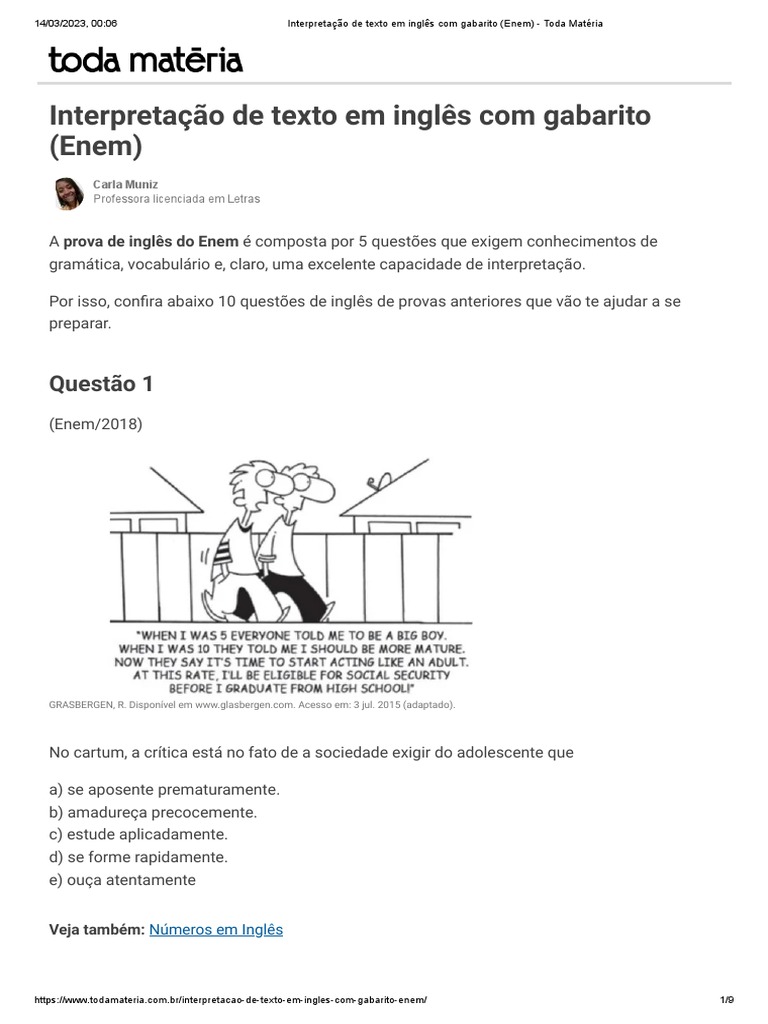 questões resolvidas inglês enem