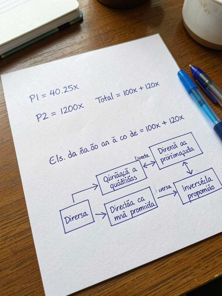 Fluxograma com caixas de decisão para identificar grandezas diretas ou inversas em problemas de razão e proporção