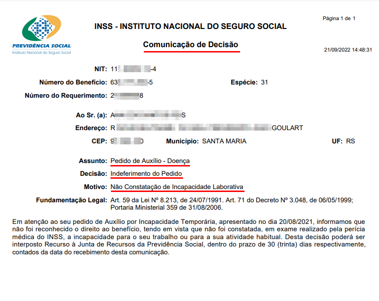 indeferido inss como recorrer